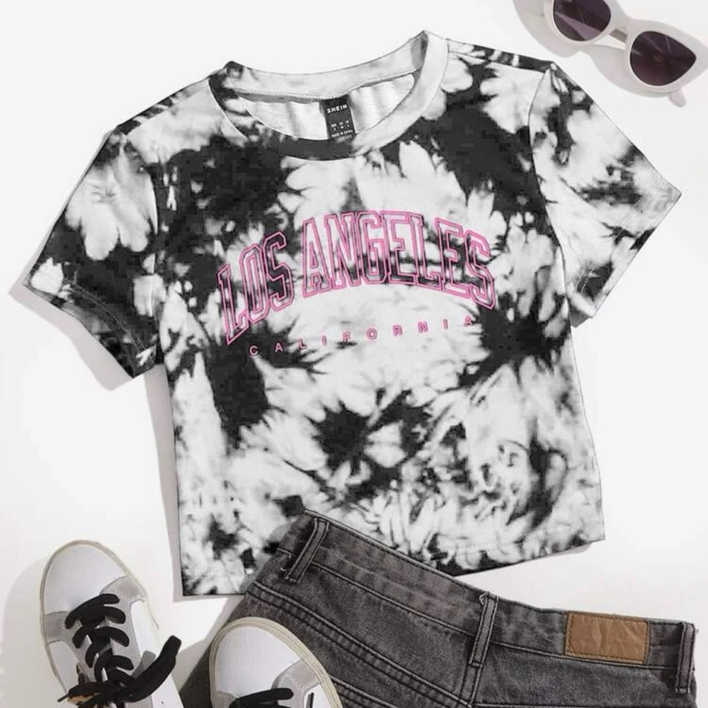 SHEIN Women's Size XL Coolwave Los Angeles Tie Dye Crop Shirt